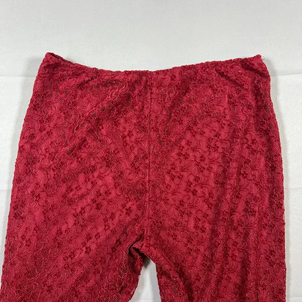Pretty Little Thing Sheer Lace Flared Leg Pants Womens 8 Maroon High Waisted